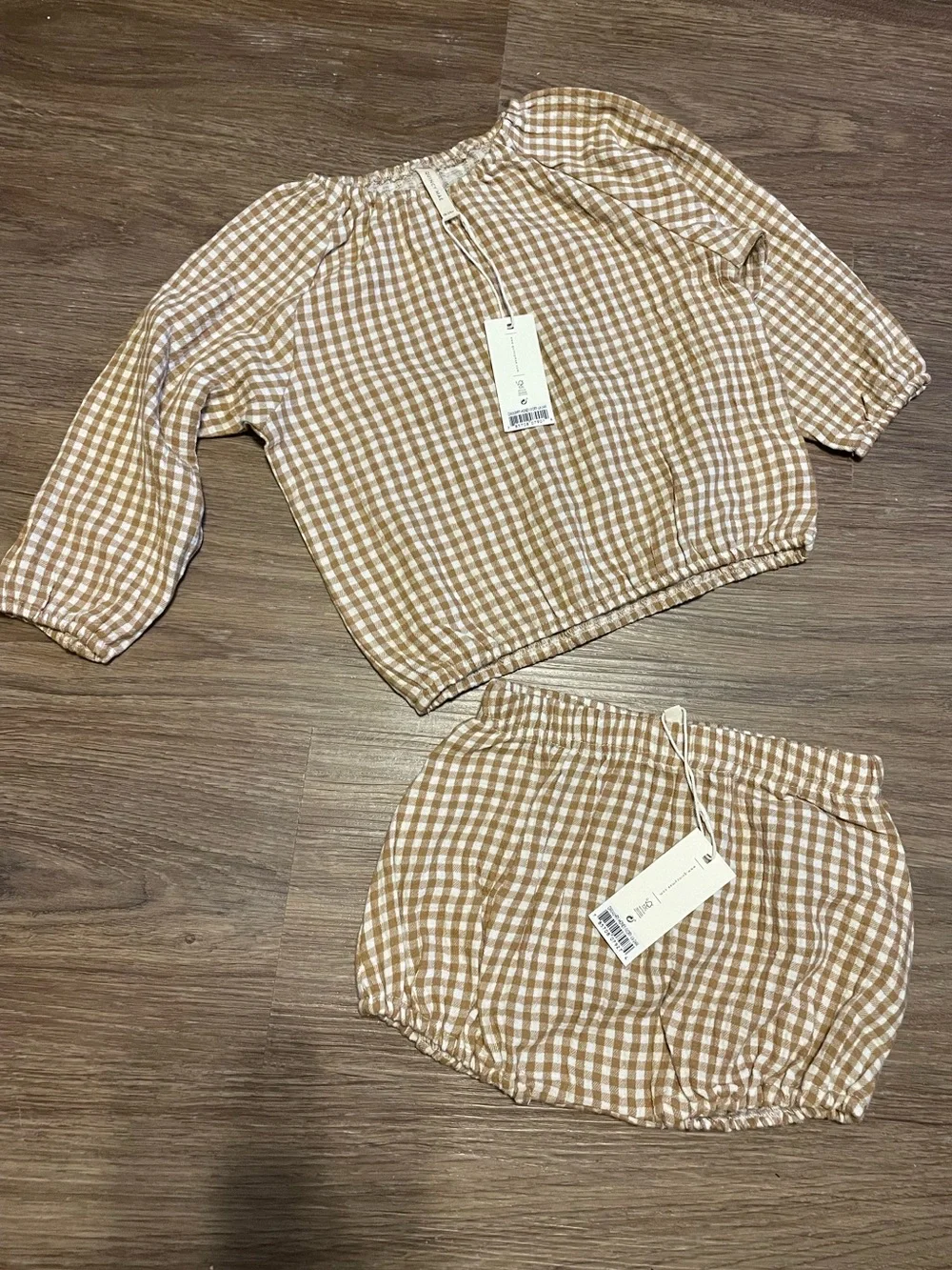 Quincy Mae Tan & White Gingham Two Piece Playsuit Set